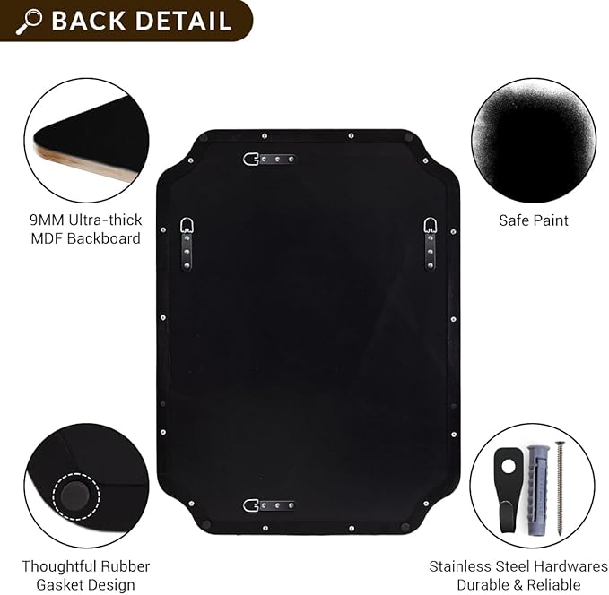 ANDY STAR 36x48 Inch Large Mirror, Matte Black Rectangle Mirror