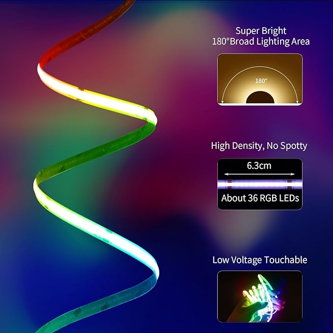 40ft COB RGB+IC LED Strip Lights, Bright Dream Color COB LED Light Strip (2 Rolls)