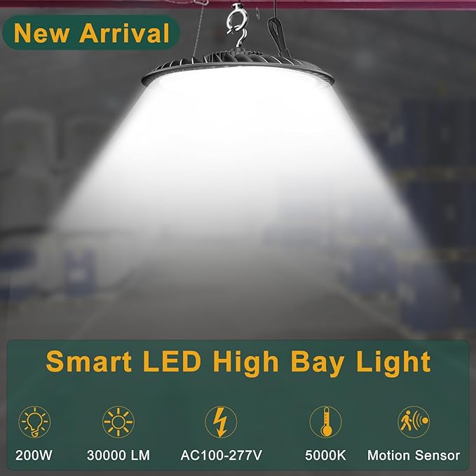 ACOHOOK Smart 200W High Bay LED Shop Lights 30000lm UFO LED Light (6Pack)