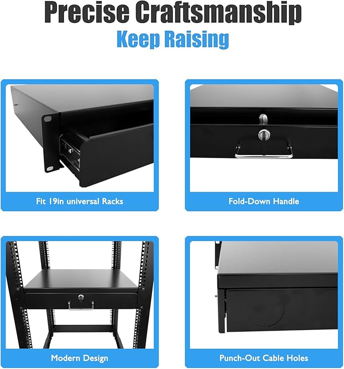 RAISING ELECTRONICS Drawer Server Cabinet Case 19 Inch Locking Rack Mount DJ