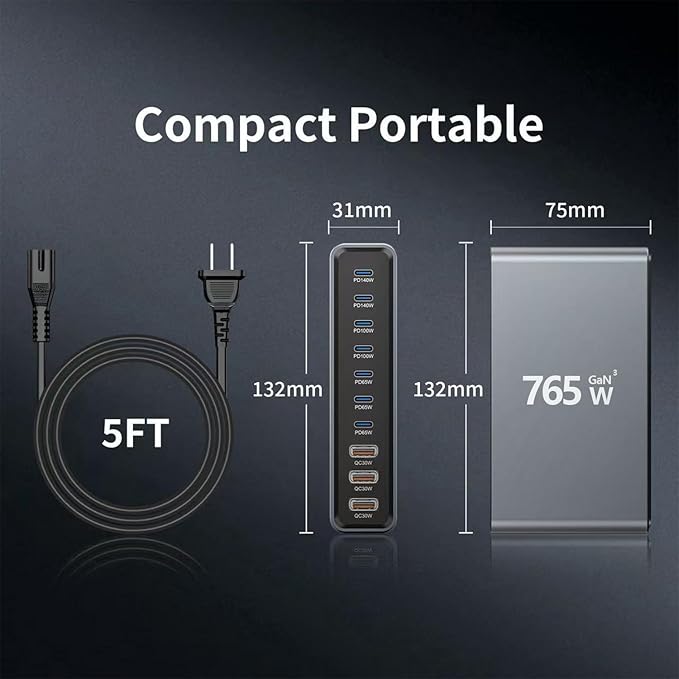765W 10-Port GaN 3 Desktop Charging Station