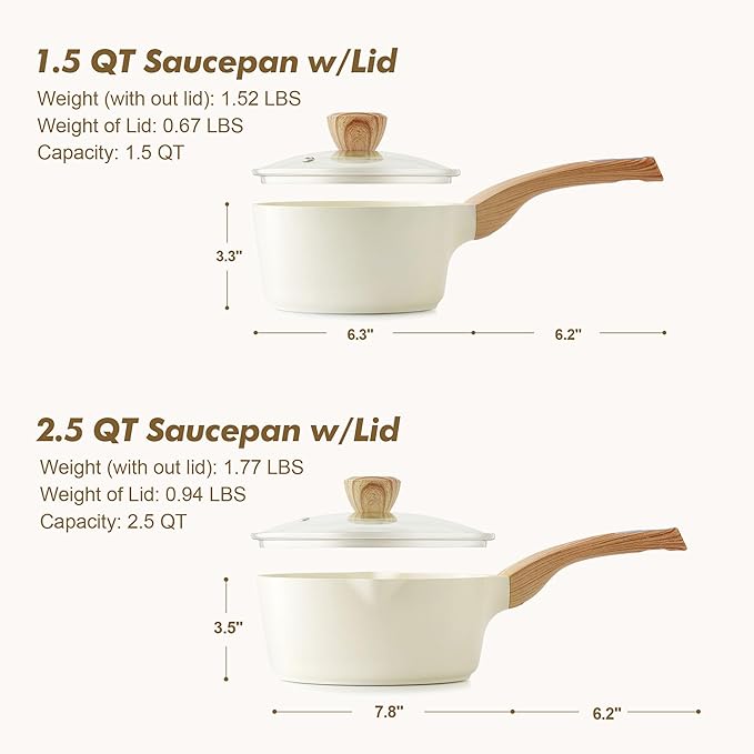 SENSARTE 1.5 & 2.5 Quart Ceramic Sauce Pan Sets