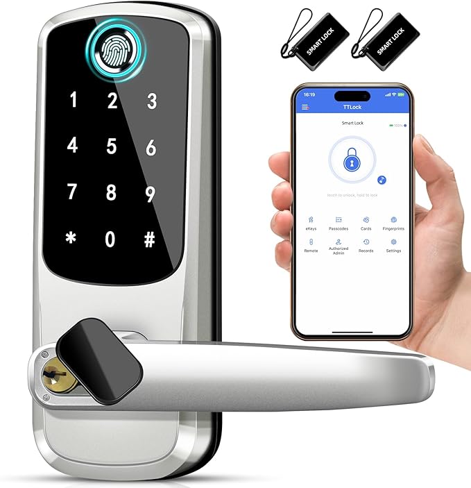 Smart Door Lock with Handle, Keyless Entry Door Locks, 8-in-1 Fingerprint