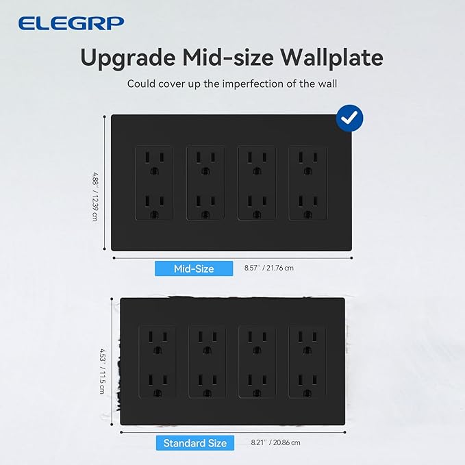 ELEGRP 4-Gang Screwless Decorative Wall Plates, Mid-Size Unbreakable (5 Pack)