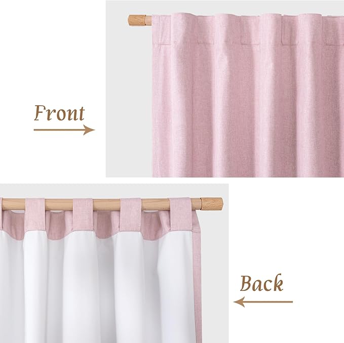LAMIT 100% Blackout Pink Linen Curtains, 63 Inches Linen Textured Thermal