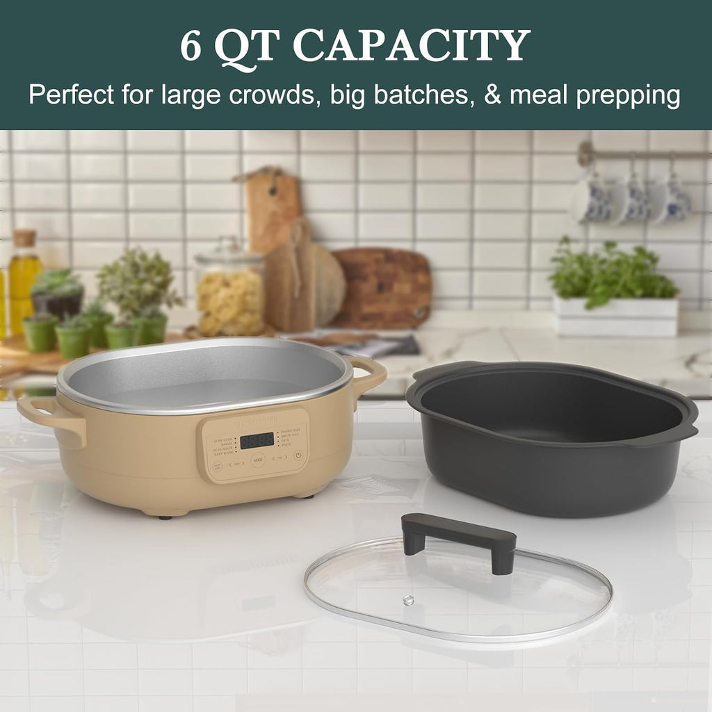 MAGNIFIQUE 6 Quart Multi-Cooker, with 8-in-1 Casserole Programmable Slow Cooker, Dutch Oven, Pasta, Nonstick, Oven Safe Pot to 500°F Brown Sugar