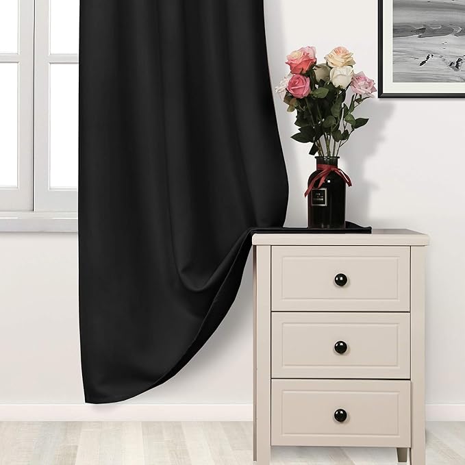 DWCN Black Blackout Curtains for Bedroom, Room Darkening Thermal Light Blocking