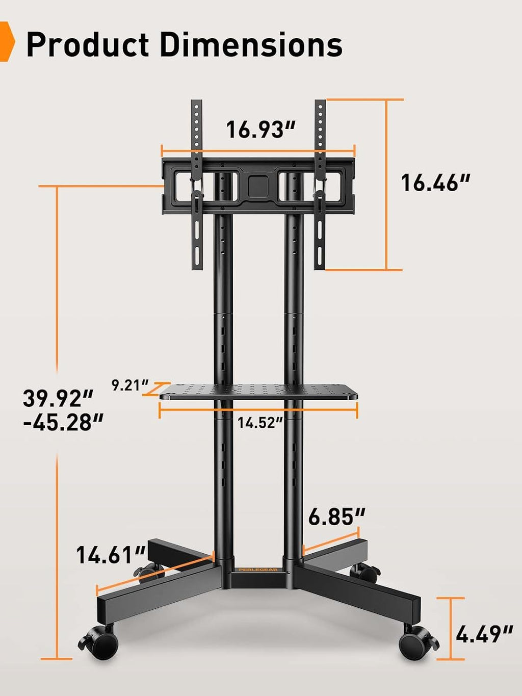 perlegear rolling tv stand, mobile tv stand with, view 9