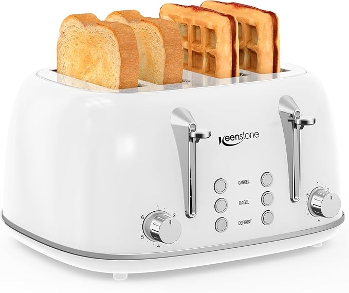 Keenstone Toaster 4 Slice, Retro Stainless Steel Wide Slot Toaster