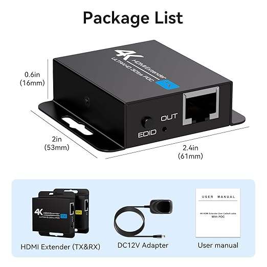 PVBCTCSID 4K HDMI Extender Over CAT6/7 4K30Hz Upto 131ft/40m 1080P Upto