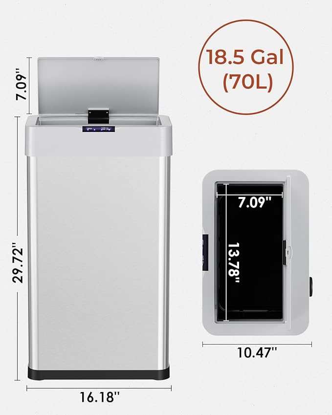 TLSUNNY 18.5 Gallon Motion Sensor Trash Can, Touchless Automatic Garbage Can