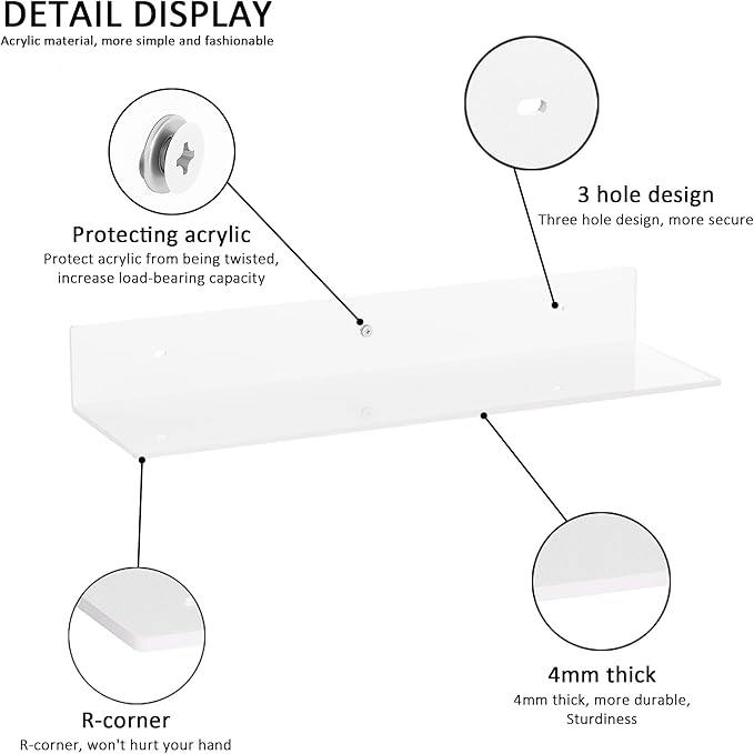 20 Inches Acrylic Wall Shelves 2 Pack, Floating Shelf