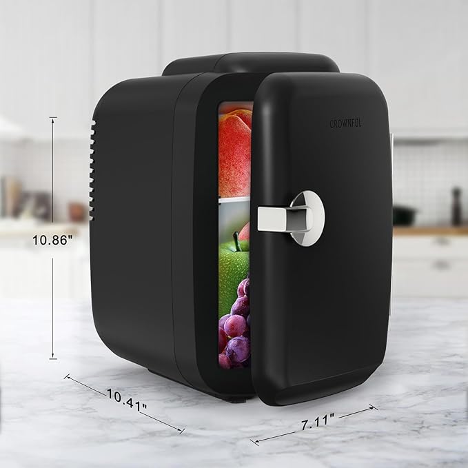 CROWNFUL Mini Fridge, 4 Liter/6 Can Portable Cooler and Warmer Personal Fridge