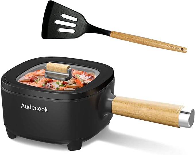 Audecook Hot Pot Electric 2L, Cermic Glaze Non-Stick Frying Pan 8 Inch