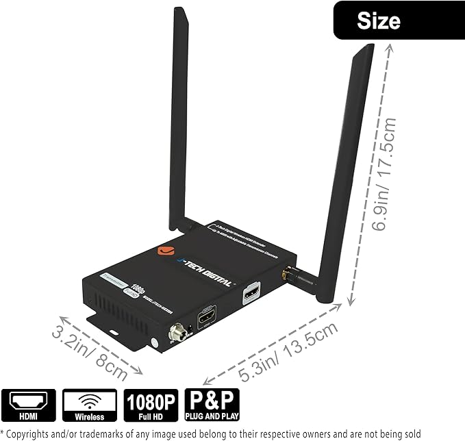 J-Tech Digital Wireless HDMI Extender 1080p up to 660 ft Extension, Transmitter (4 Sets)