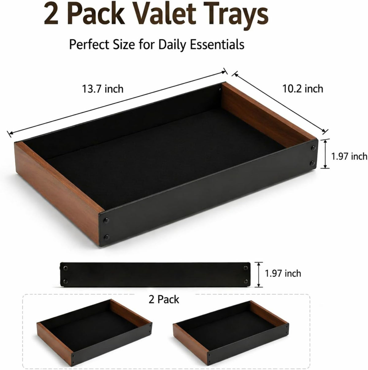 geelin 2 pack desk drawer organizer, valet tray, close-up detail