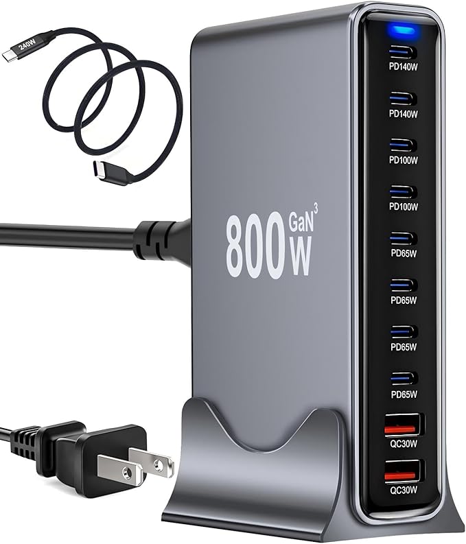 800W USB C Fast Charger Block, 10 Port USB Charging Station, GaN Ⅲ Pro Double