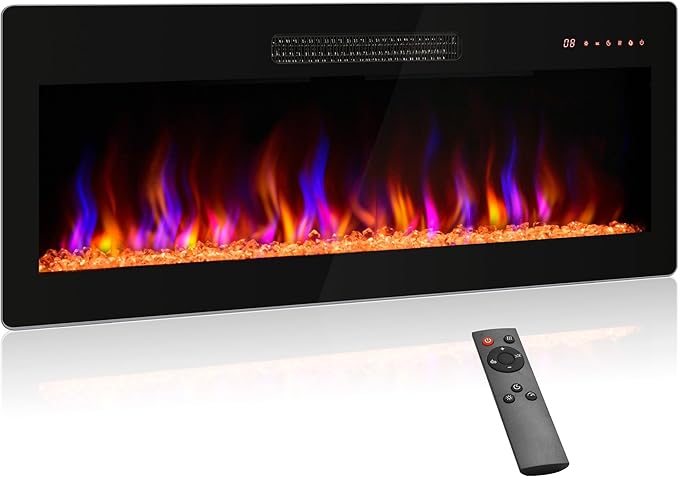 BELLEZE 42" Electric Fireplace Heater, 1400 W Recessed & Wall Mounted Electric