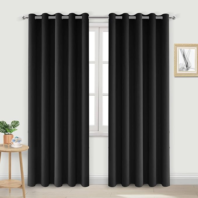 DWCN Black Curtains 84 Inch Length, Thermal 60 Wide Inch Curtain