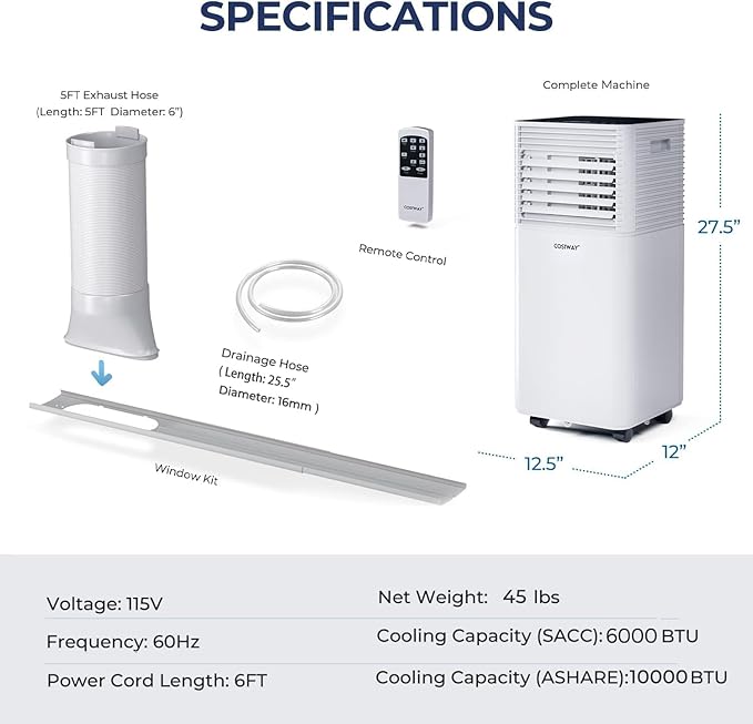 COSTWAY Portable Air Conditioner, 10000 BTU AC Cooling
