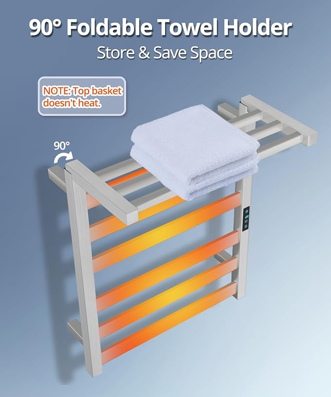 WiFi Heated Towel Rack Wall Mounted, Electric Towel Warmer