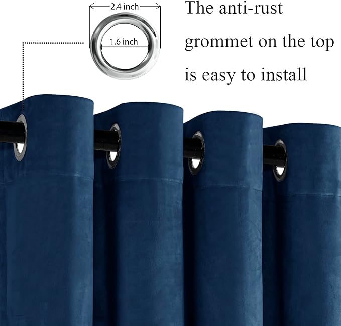 JIUZHEN Navy Velvet Curtains 84 inches (Set of 2)