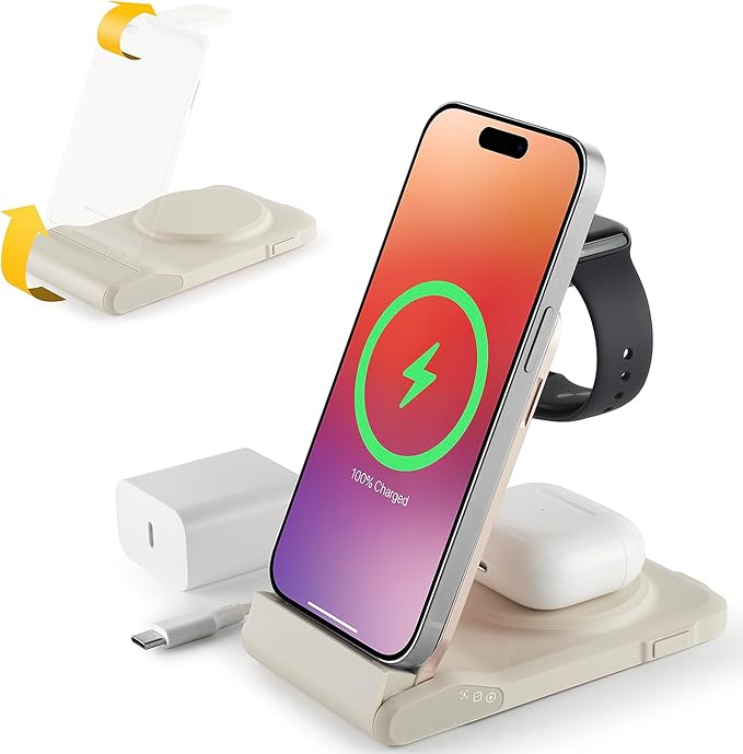 3 in 1 Charging Station for Multiple Devices, Travel Wireless Charging Station