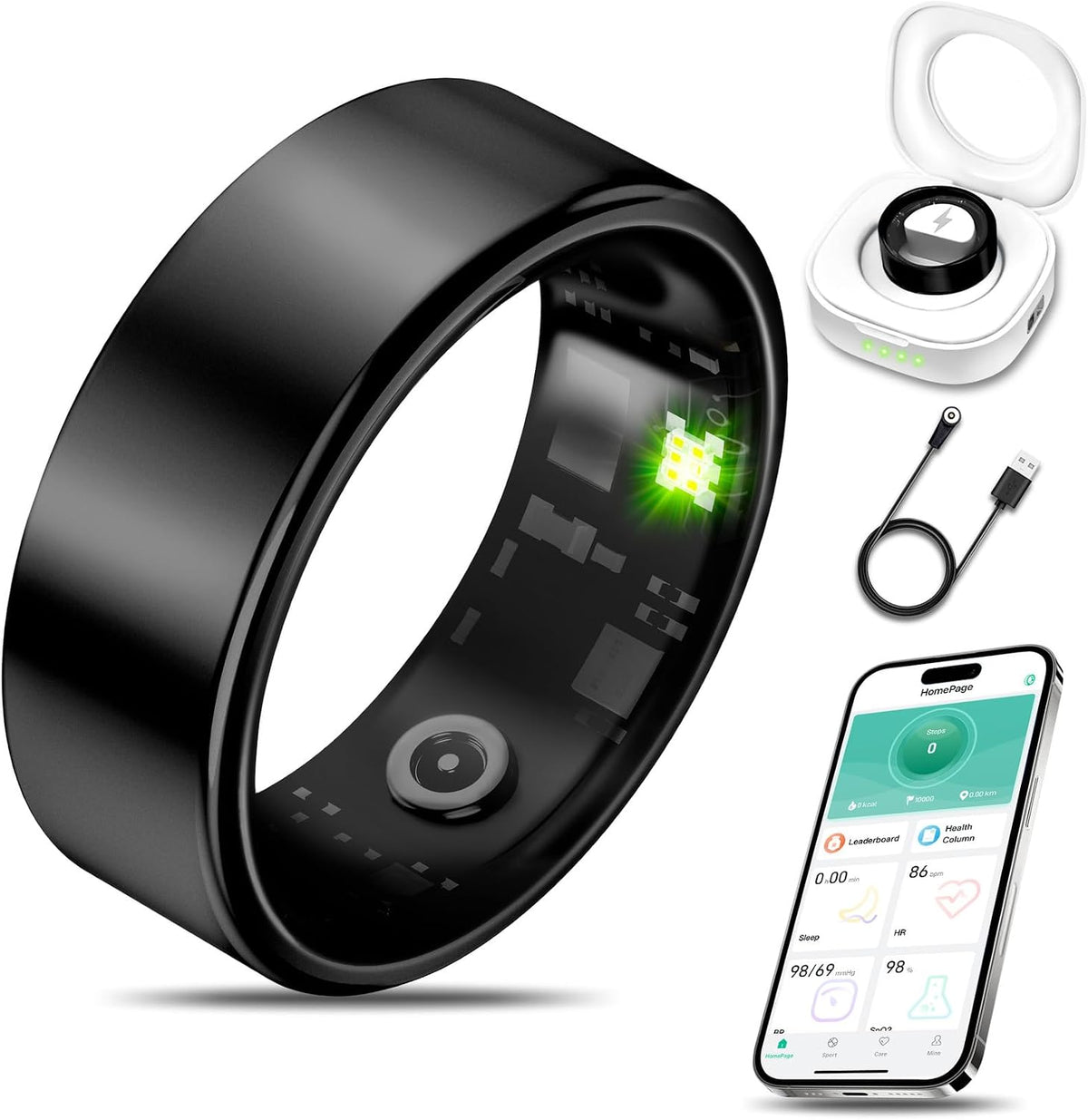Smart Health Ring Fitness Tracker for Men Women, Black 14