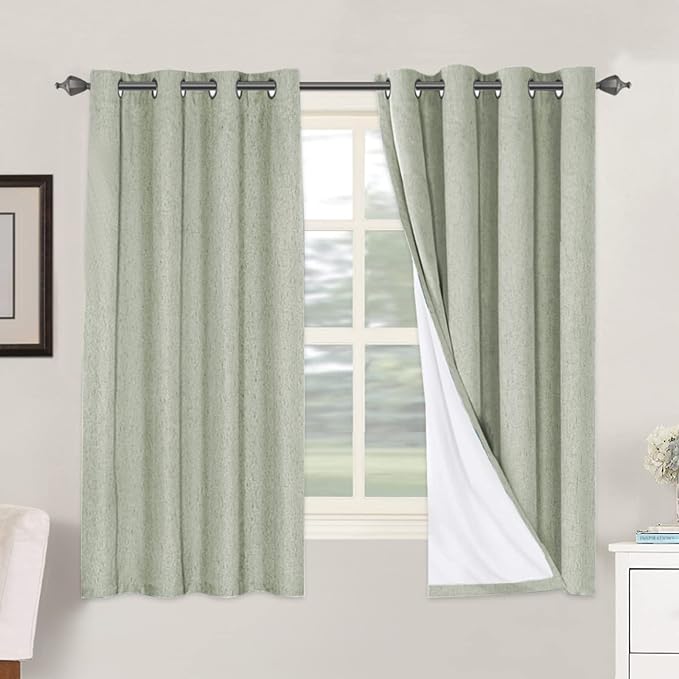 H.VERSAILTEX Linen Blackout Curtains 63 Inches Long 100% Absolutely Blackout
