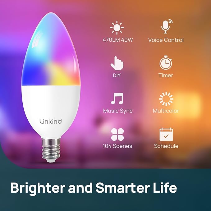 Linkind Matter Smart Bulbs, E12 Led Bulb Works (6 Pack)