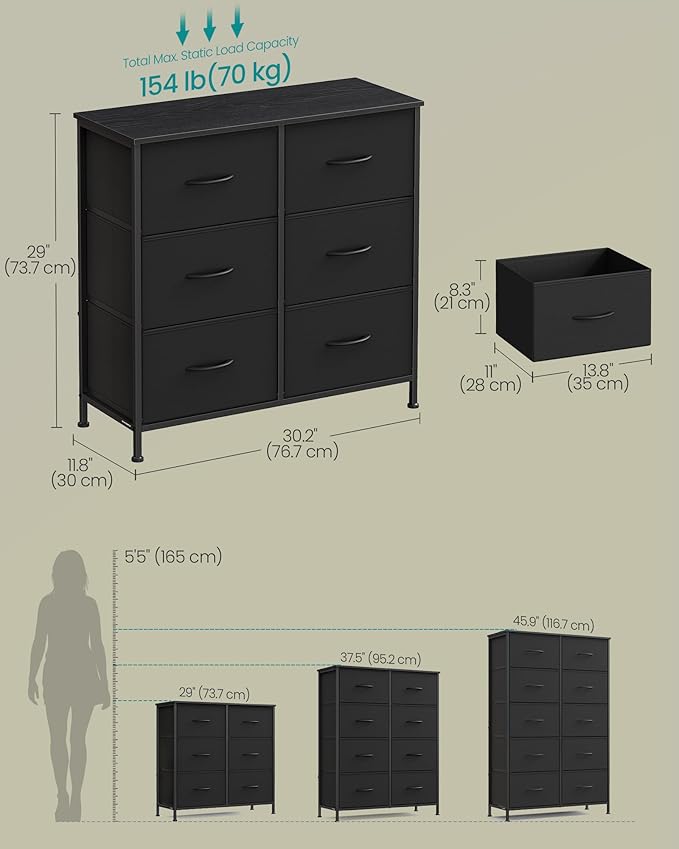 SONGMICS Dresser for Bedroom, Chest of Drawers, TV Stand, 6 Non-Woven Fabric