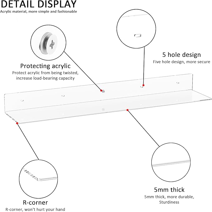 30 Inches Clear Long Floating Shelves (2 Pack)