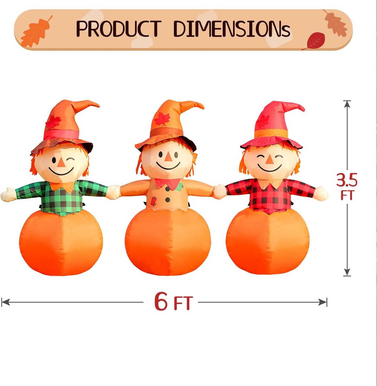 DomKom 6ft Fall Outdoor Inflatable Scarecrow Decoration, Halloween Thanksgiving Yard Decoration with Built-in Lights Blow Up Decor for Lawn, Garden, Party
