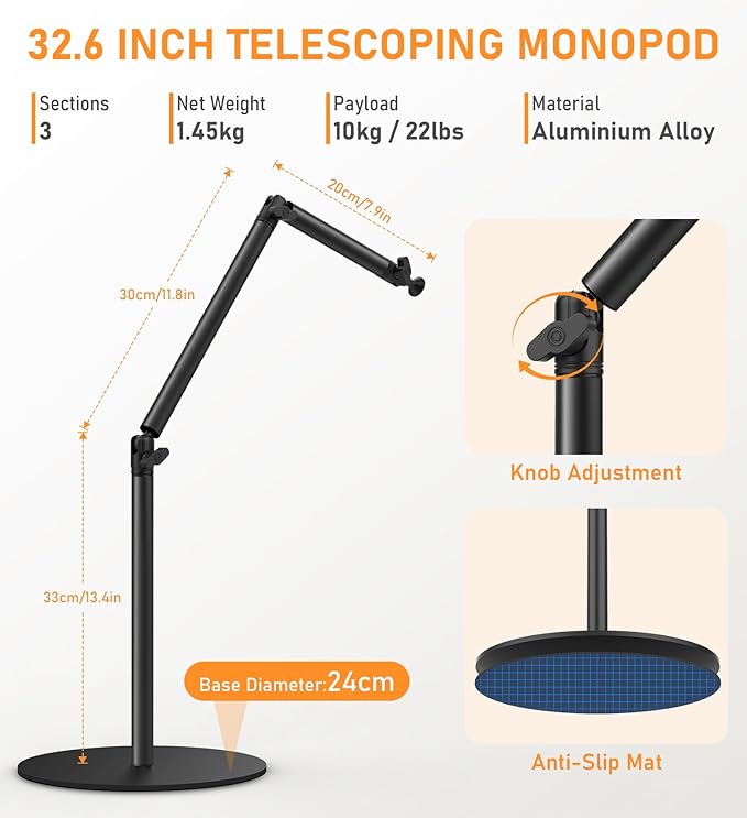 Camera Round Base Mount Desk Stand, Flexible Aluminum Photography