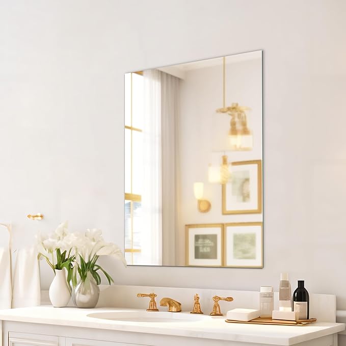 Mirrorons Frameless Wall Mirror 18" x 24", Modern Rectangle Bathroom Mirrors