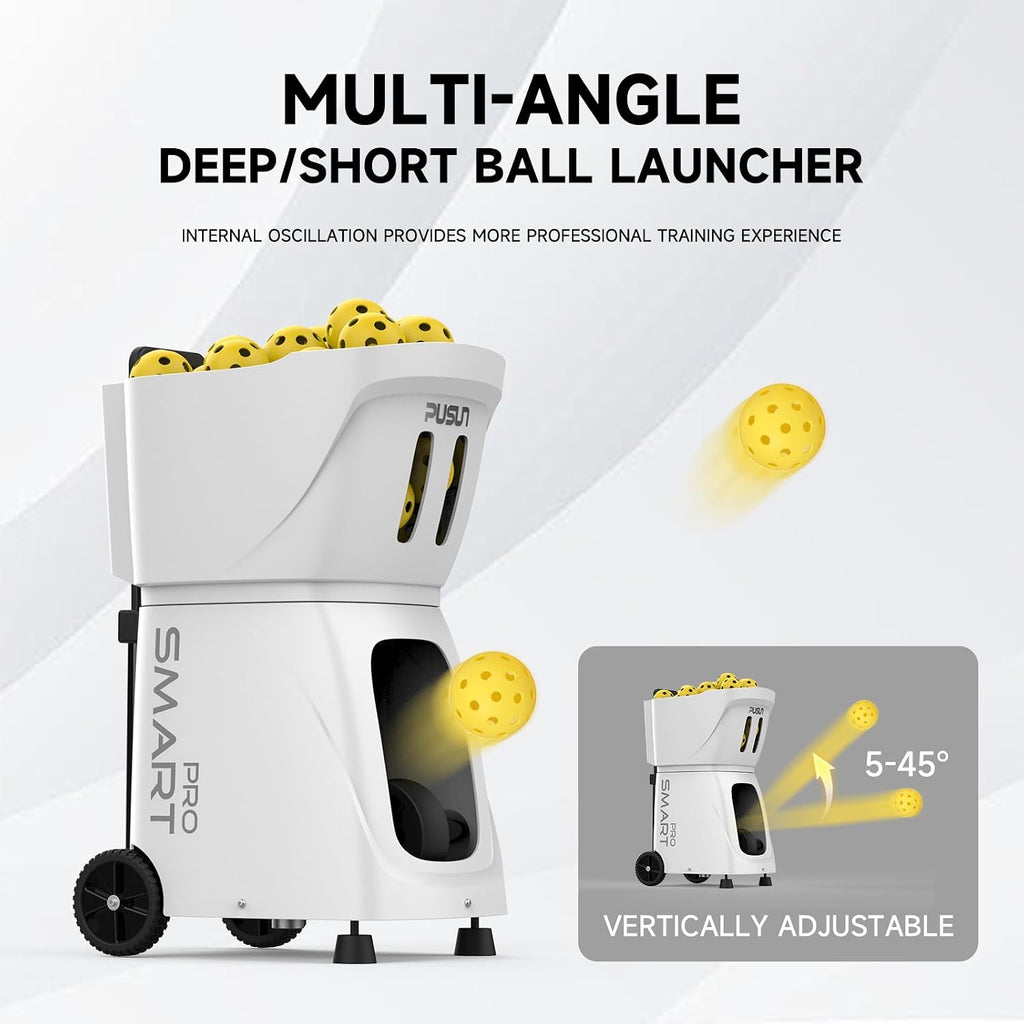 Pickleball Machine-PUSUN Launcher for Professional Training | App& Remote Control | Speed, Angle, Rotation Adjustment | Large Capacity (85+ Balls) | 4-6 Hour Battery Life | Self-Programming