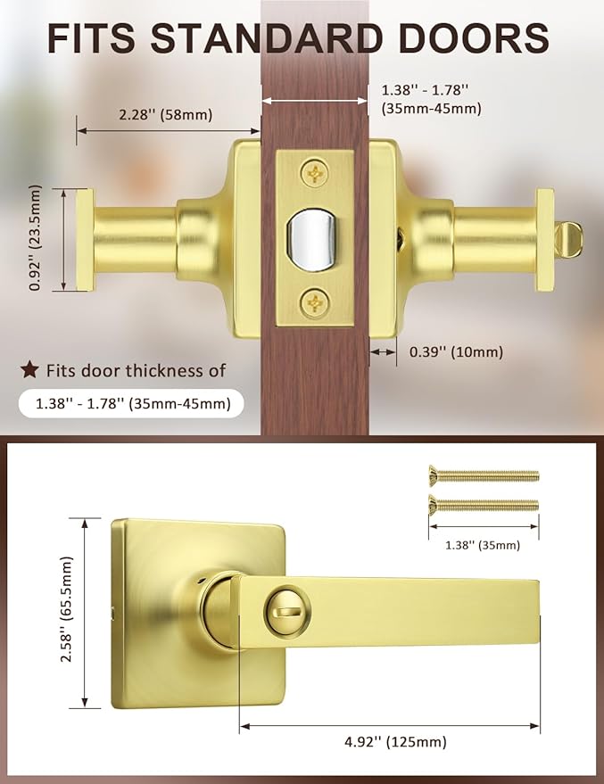 Mengico 2 Pack Gold Privacy Lever Door Handle Interior
