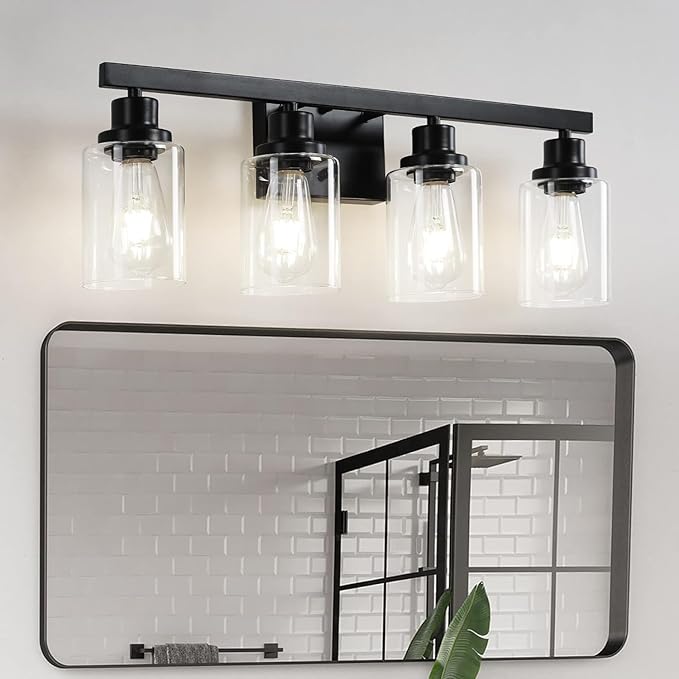 DIKAIDA Bathroom Vanity Light, 4-Light Modern Matte Black Wall Sconce Lighting