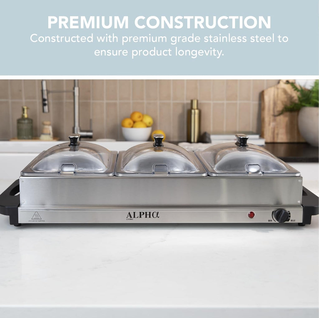 Alpha Living 3x2.5 QT Food Warmers for Parties Buffet Servers and Warmers – Premium Catering Supplies Buffet Display – Stainless Steel Electric Food Warmers with Temperature Control
