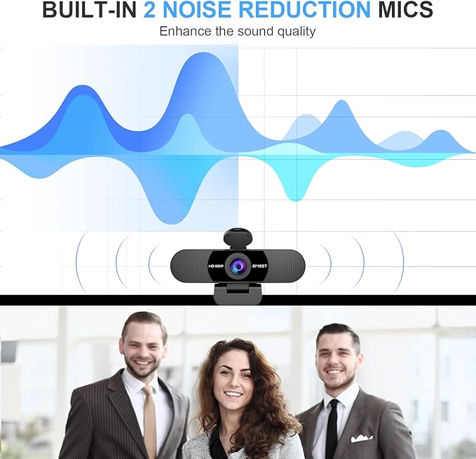 EMEET 1080P Webcam with Microphone, C960 Web Camera, 2 Mics Streaming Webcam