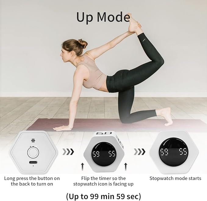 Productivity Timer Flip Gravity Sensor Cube Timer Countdown & Countup, Mute &