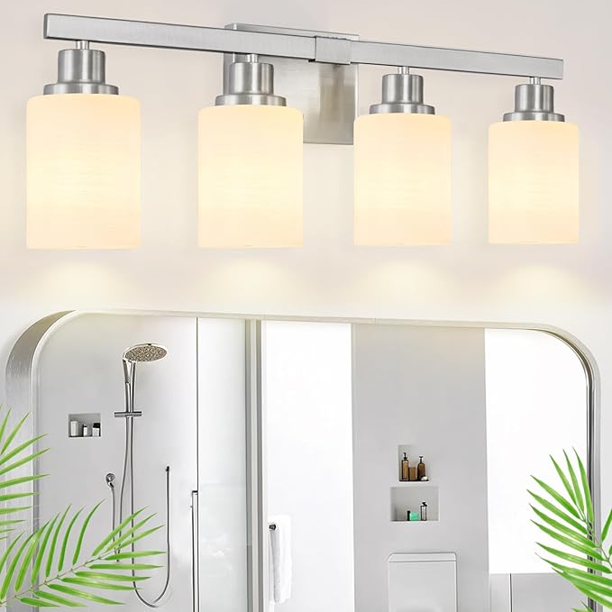 DIKAIDA Bathroom Vanity Light, 4-Light Nickel Modern Bathroom Light Fixtures