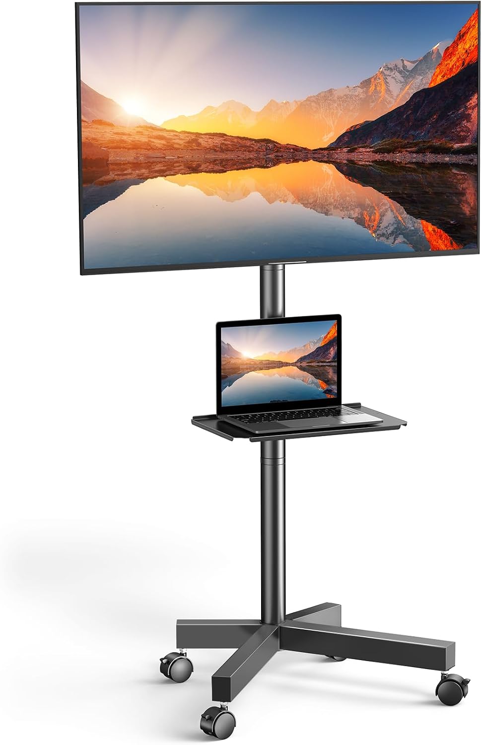 PERLESMITH Rolling TV Stand on Wheels for 23-65 Inch TVs,Tilt Mobile TV Cart Holds up to 99 lbs with Adjustable Height Shelf, Outdoor TV Stand for Bedroom Max VESA 400x400mm PSTVMC04