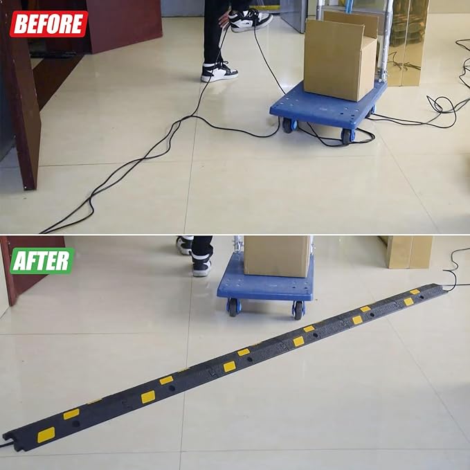 OranLite 6 Pack 1-Channel Rubber Cable Protector Ramp, Visible at Night
