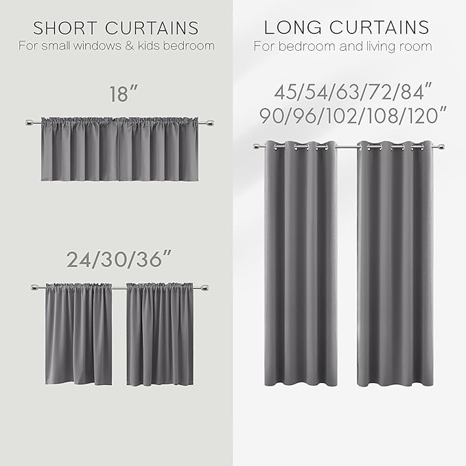 KOUFALL Light Grey Curtain Panels 90 Inches Long (2 Pieces)
