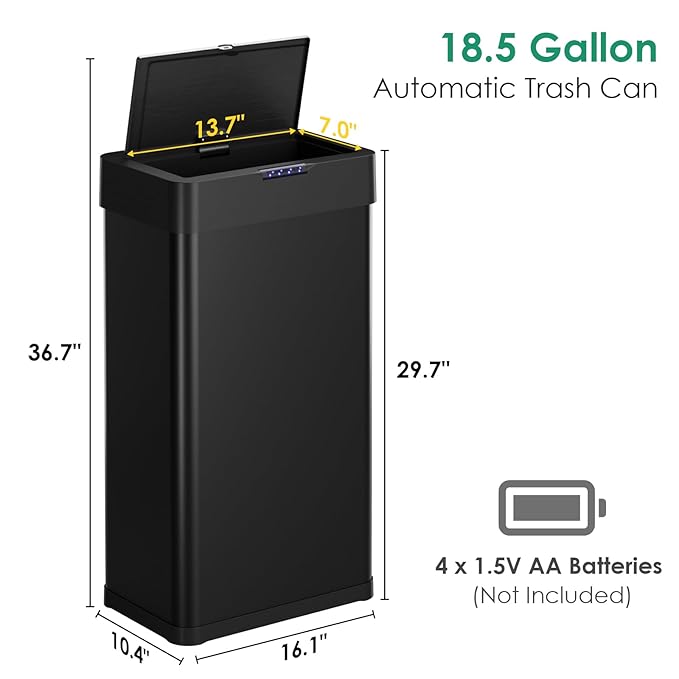 Arlopu Automatic Trash Can, Sensor Motion Stainless Steel Garbage Bin,