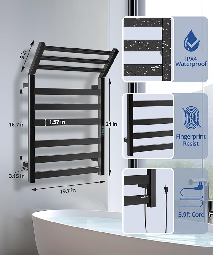 Towel Warmer Rack with WiFi, 6 Bars Large Towel Racks with Temperature & Timing