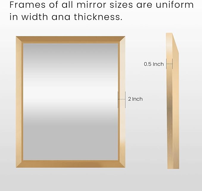 Amorho Bathroom Mirror, 60x36 Inch Golden Thick Metal Framed Wall Mirrors