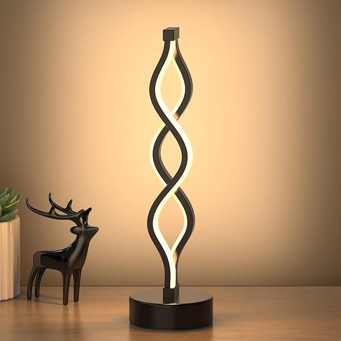 NUÜR Infinity Spiral LED Table Lamp Black, Dimmable Metallic Bedside Lamp
