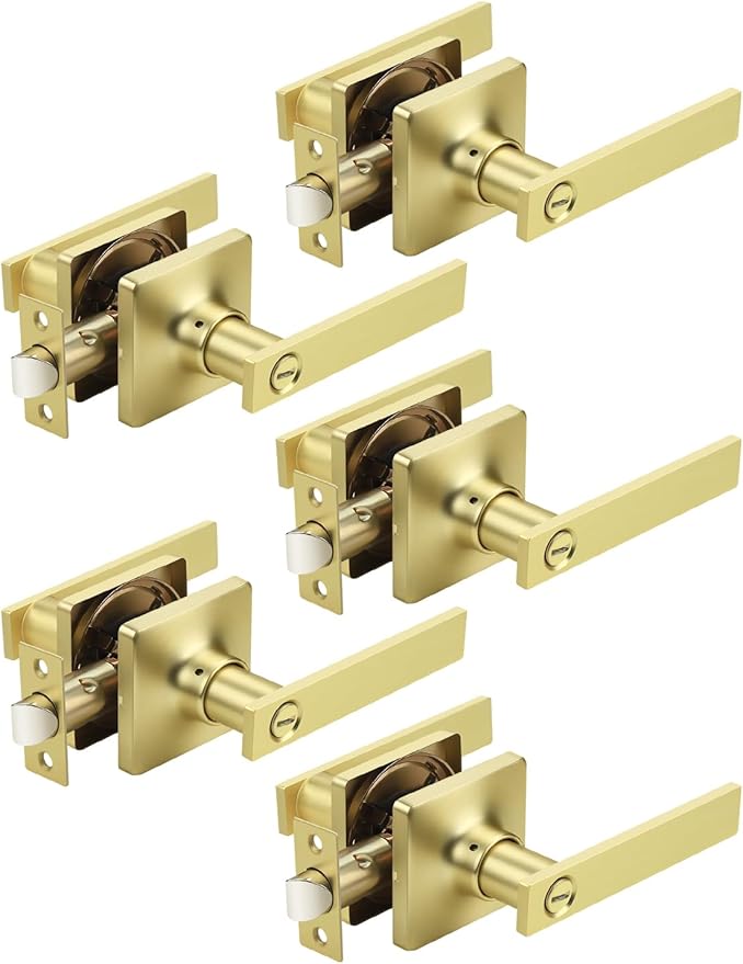 Mengico 5 Pack Gold Privacy Lever Door Handle Interior